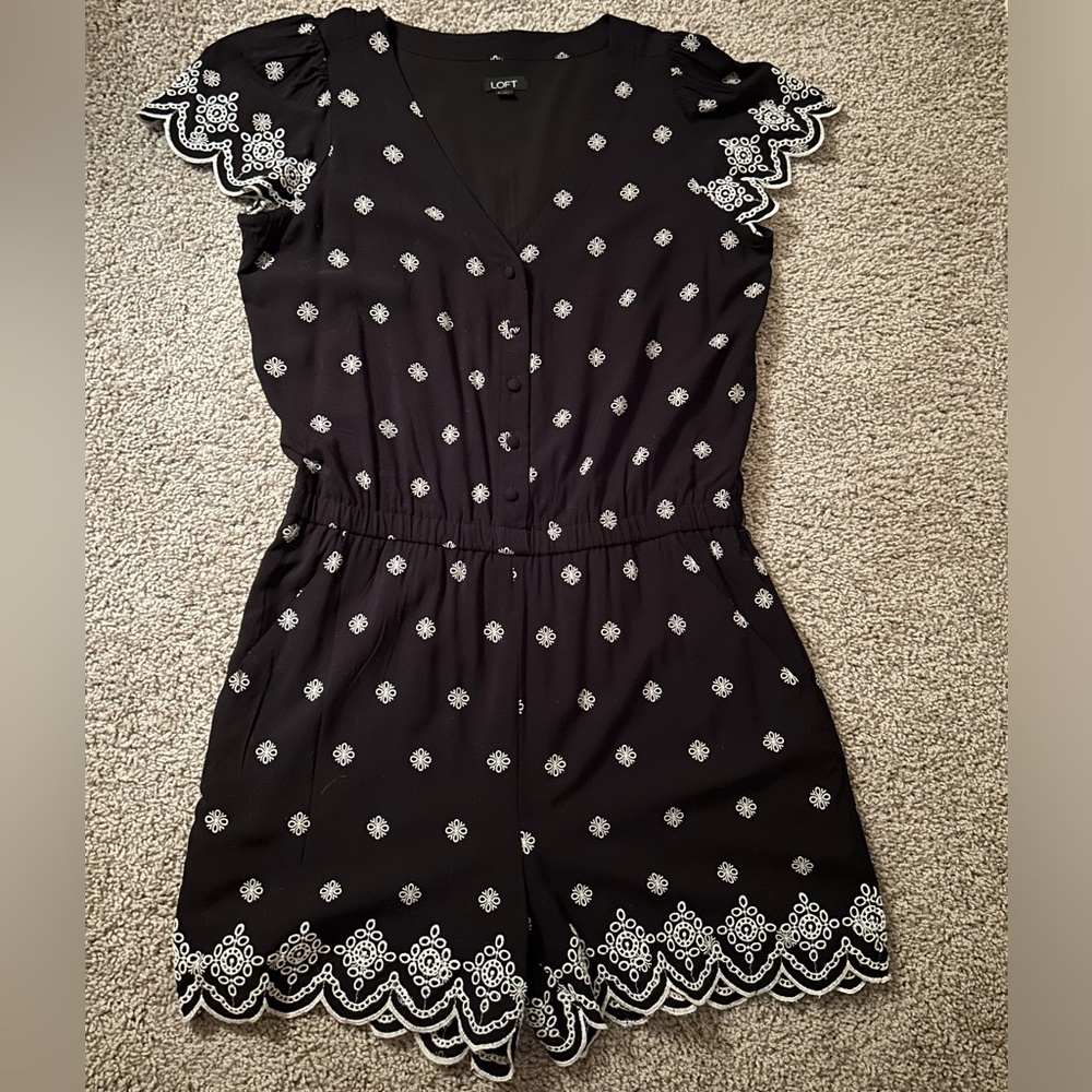 LOFT Black & White Scalloped Romper